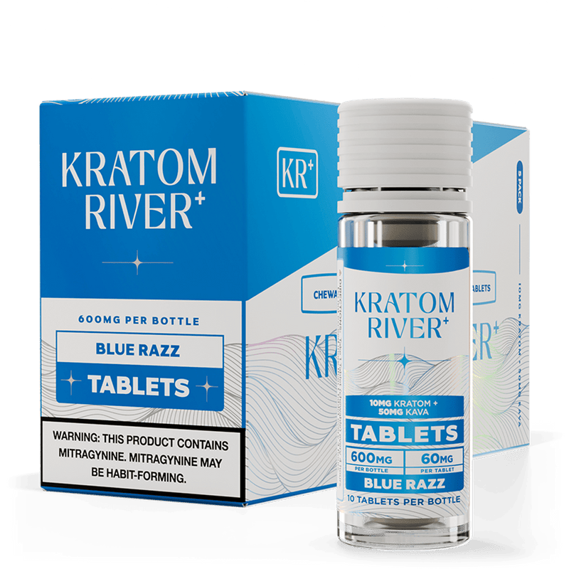 Kratom + Kava Tablets Gummy Kratom River Blue Razz 10mg Kratom + 50mg Kava / 50 Tablets 