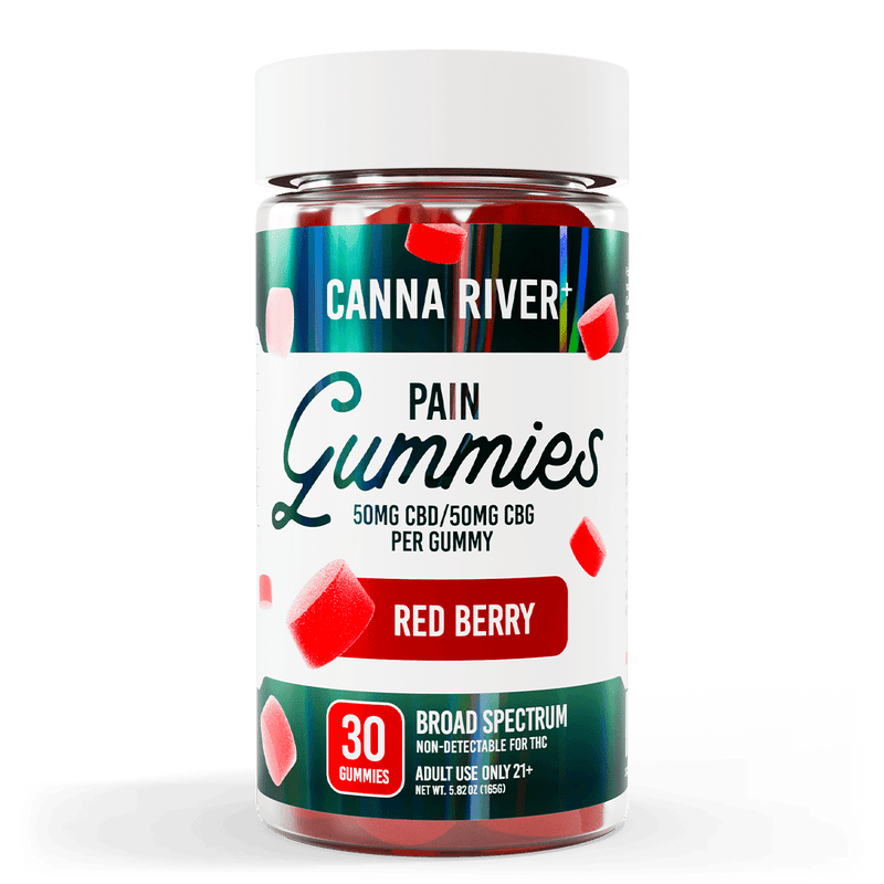 CBD Pain Gummies Gummy Canna River Broad Spectrum (Non-THC) Red Berry 50mg CBD + 50mg CBG per Gummy / 30 Gummies