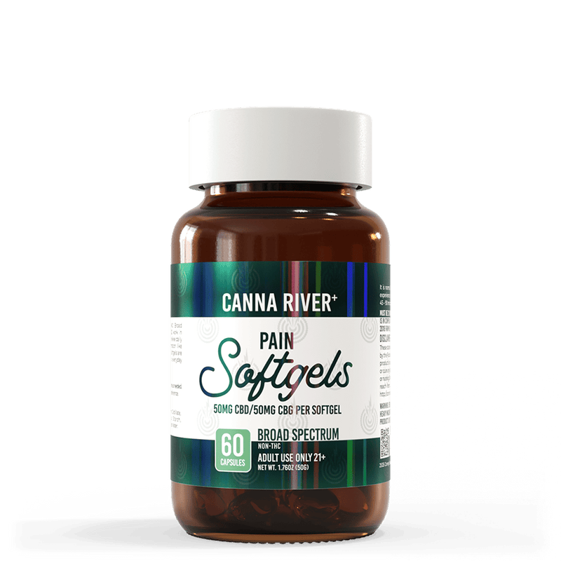 Canna River CBD Pain Softgels Broad Spectrum 50mg CBD + 50mg CBG 60 count