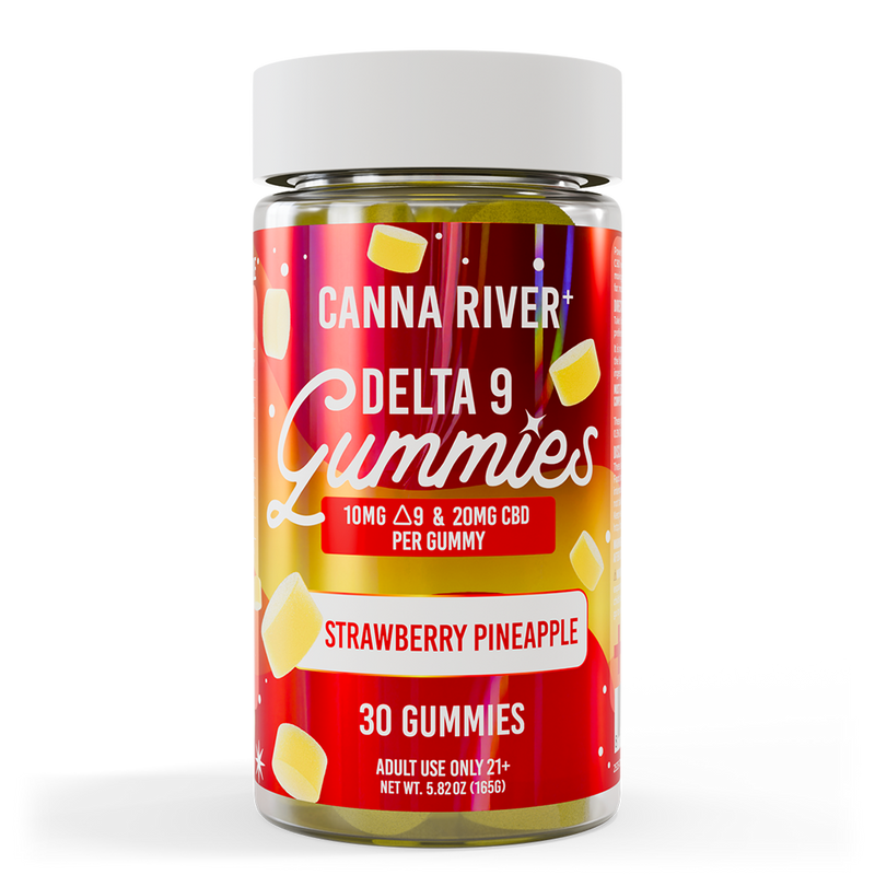 D9 Gummies Gummy Canna River Full Spectrum (Contains THC) Strawberry Pineapple 10mg D9 THC + 20mg CBD / 30 Gummies